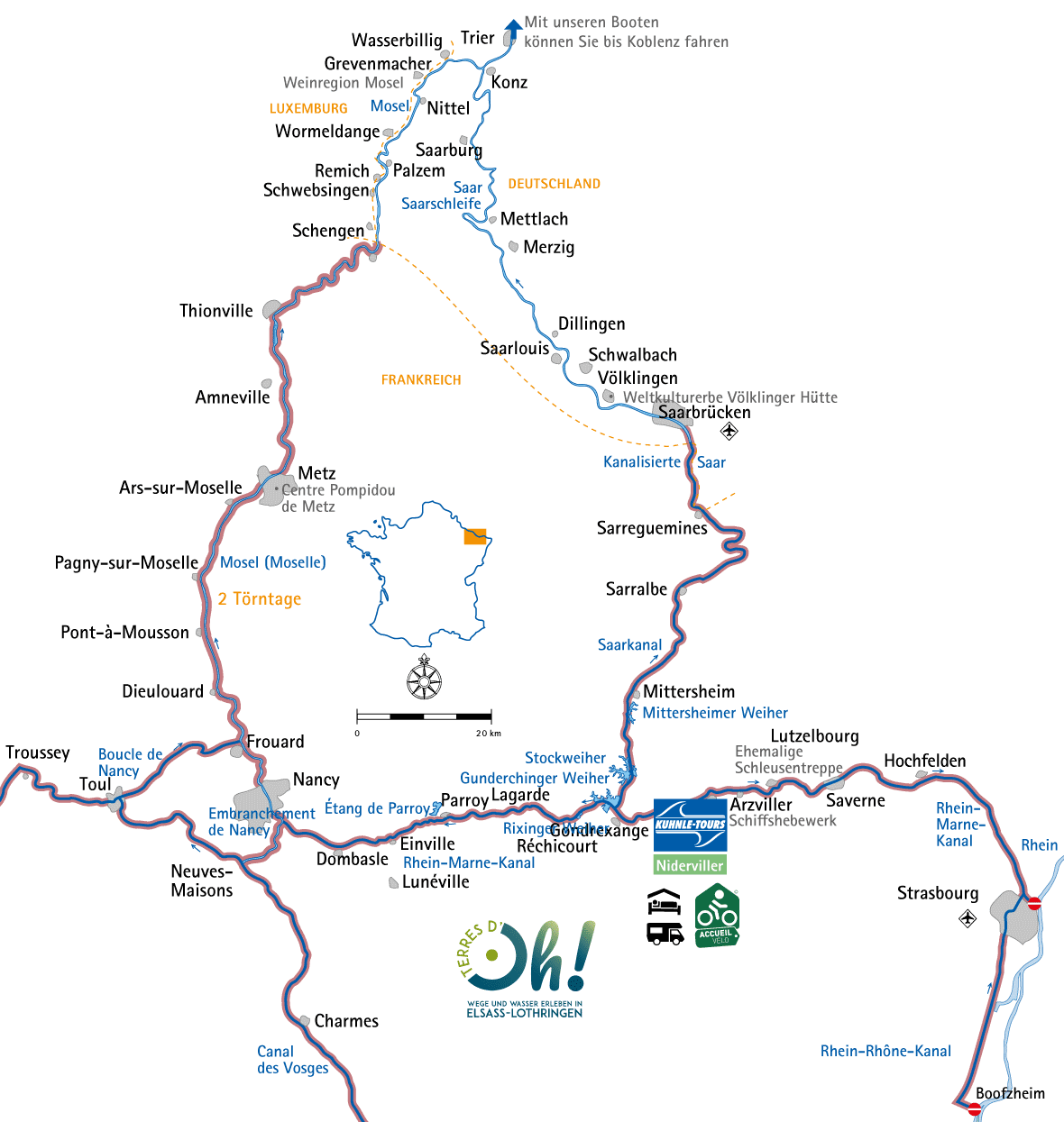 Eine Karte unseres französischen Hausbootreviers